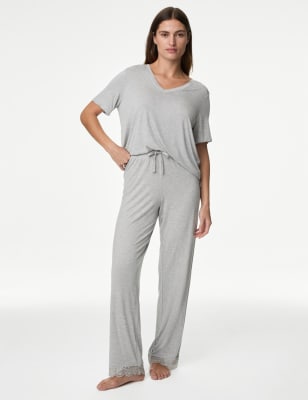 Body By M&S Women's Body Soft Lace Trim Pyjama Bottoms - XSSHT - Grey, Grey