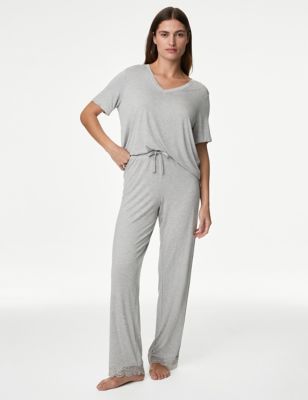 Body By M&S Womens Body Soft Lace Trim Pyjama Bottoms - XSSHT - Grey, Grey