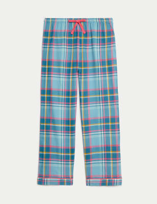 

Womens M&S Collection Cotton Blend Checked Pyjama Bottoms - Blue Mix, Blue Mix