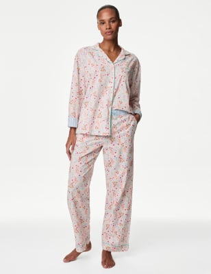 M&S Womens Cool Comfort Pure Cotton Floral Pyjama Bottoms - 14REG - Pink Mix, Pink Mix