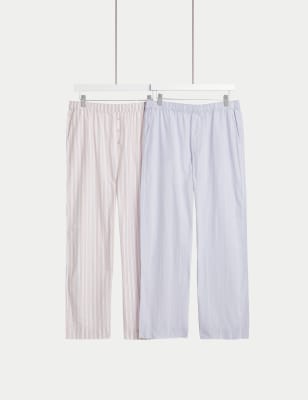 Body By M&S Womens 2pk Cool Comfort Pure Cotton Striped Pyjama Bottoms - 10REG - Pink Mix, Pink Mix