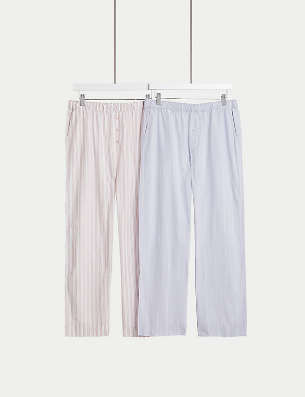2pk Cool Comfort™ Pure Cotton Striped Pyjama Bottoms - FI