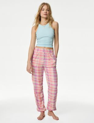 B By Boutique Women's Checked Cuffed Hem Pyjama Bottoms - 6SHT - Neon Pink, Neon Pink,Lilac