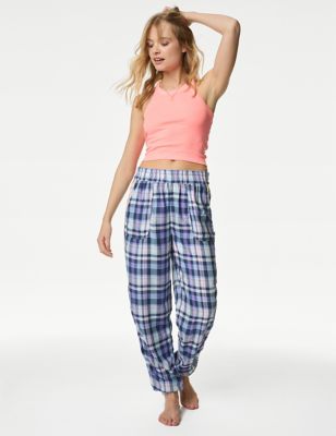 B By Boutique Womens Checked Cuffed Hem Pyjama Bottoms - 8LNG - Lilac, Lilac,Neon Pink
