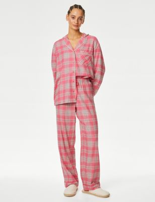 

Womens M&S Collection Cotton Blend Checked Pyjama Bottoms - Pink Mix, Pink Mix