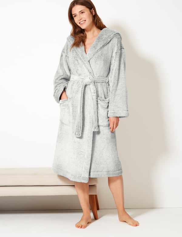 Long Pile Hooded Dressing Gown