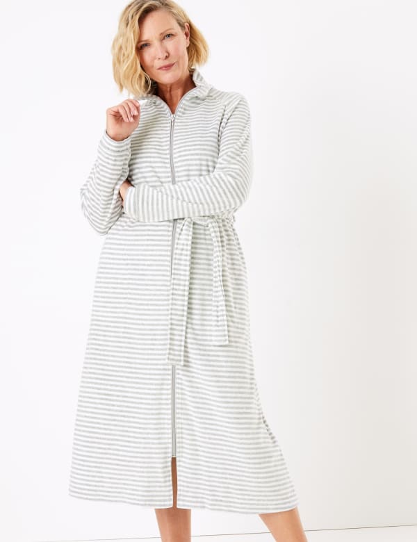 Velour Striped Long Dressing Gown