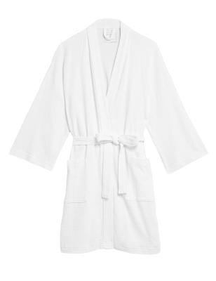 

Womens M&S Collection Pure Cotton Waffle Dressing Gown - White, White