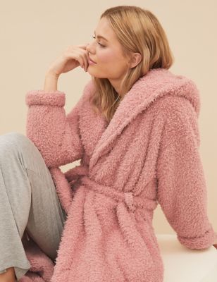 

Womens M&S Collection Fleece Hooded Dressing Gown - Antique Rose, Antique Rose