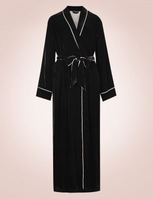 ladies black velour dressing gown
