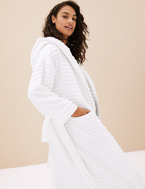 Marks And Spencer Womens M&S Collection Rib Towelling Dressing Gown - White, White