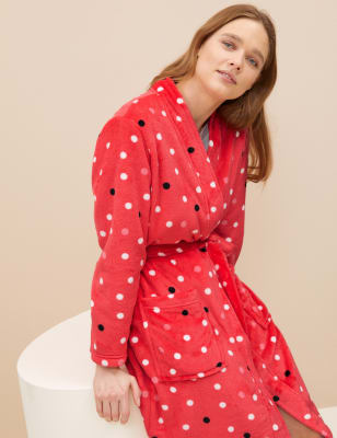 

Womens M&S Collection Fleece Spot Dressing Gown - Lipstick, Lipstick