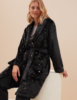 Short fleece dressing outlet gown jacket