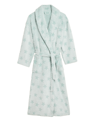 

Womens M&S Collection Langer Morgenmantel aus Fleece mit Sternmuster - Sea Green, Sea Green