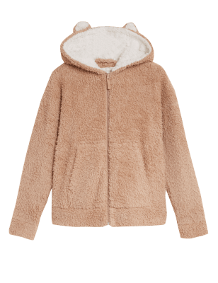 

M&S Collection Sudadera con capucha polar con orejas de gatoWomens - Camel, Camel