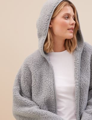 Grey Teddy Borg Fleece Dressing Gown