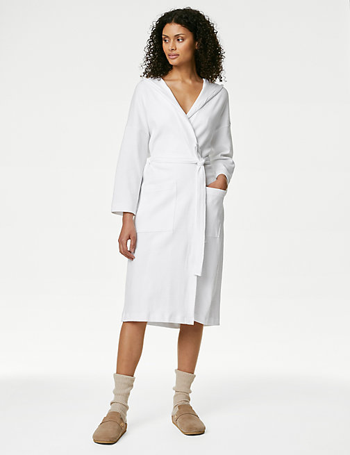 Marks And Spencer Womens M&S Collection Pure Cotton Jersey Waffle Dressing Gown - White, White