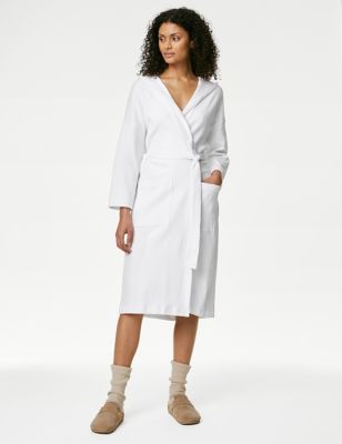 Body By M&S Womens Pure Cotton Jersey Waffle Dressing Gown - White, White