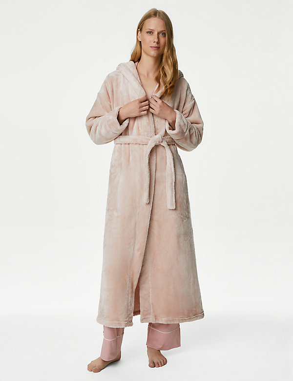 Fleece Hooded Long Dressing Gown - SK