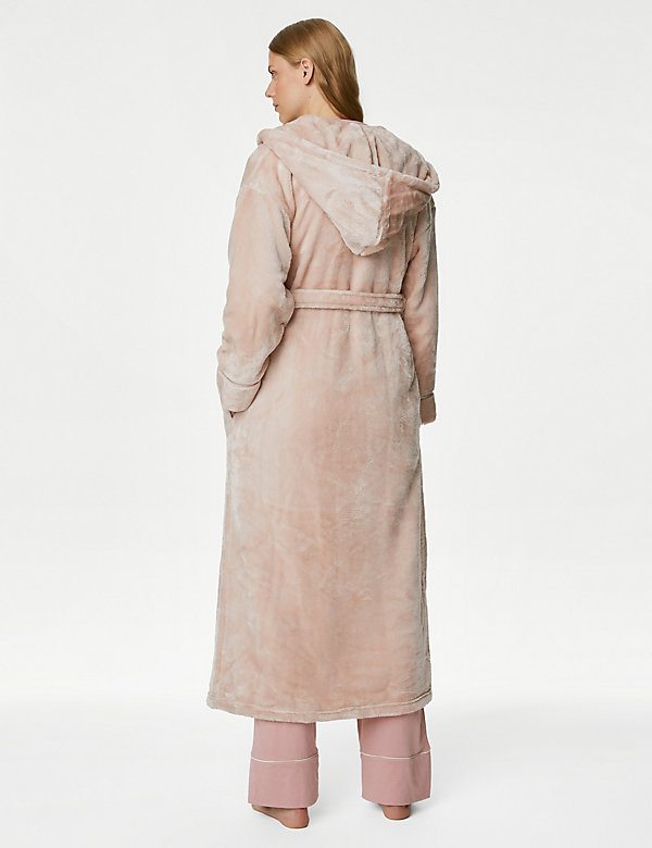 Fleece Hooded Long Dressing Gown - GR