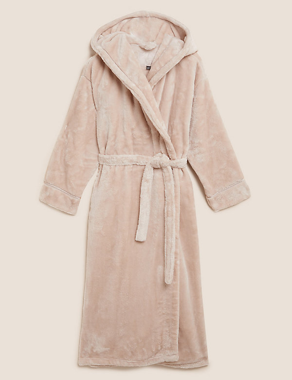 Fleece Hooded Long Dressing Gown - GR