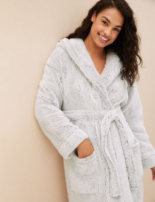 Marks And Spencer Womens M&S Collection Fleece Hooded Dressing Gown - Light Grey, Light Grey