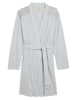 

Womens M&S Collection Cool Comfort™ Cotton Modal Lace Trim Wrap - Grey, Grey