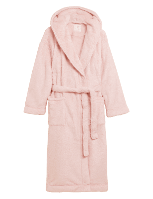 

Womens M&S Collection Fleece-Morgenmantel mit Kapuze - Soft Pink, Soft Pink
