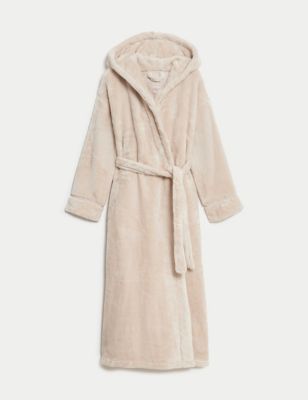 Rosie Womens Fleece Hooded Long Dressing Gown - XS - Opaline, Opaline,Charcoal