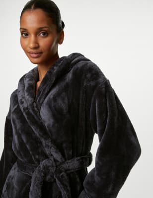 Fleece Hooded Long Dressing Gown M S US