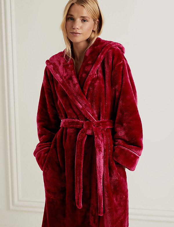 Fleece Hooded Long Dressing Gown - AT