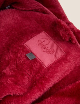 

Womens ROSIE Langer Morgenmantel aus Fleece mit Kapuze - Claret, Claret