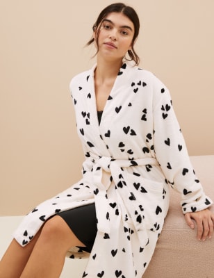 

Womens M&S Collection Kurzer Fleece-Morgenmantel mit Herzmuster - Cream Mix, Cream Mix