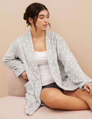 

Womens M&S Collection Fleece Spot Short Dressing Gown - Grey Mix, Grey Mix