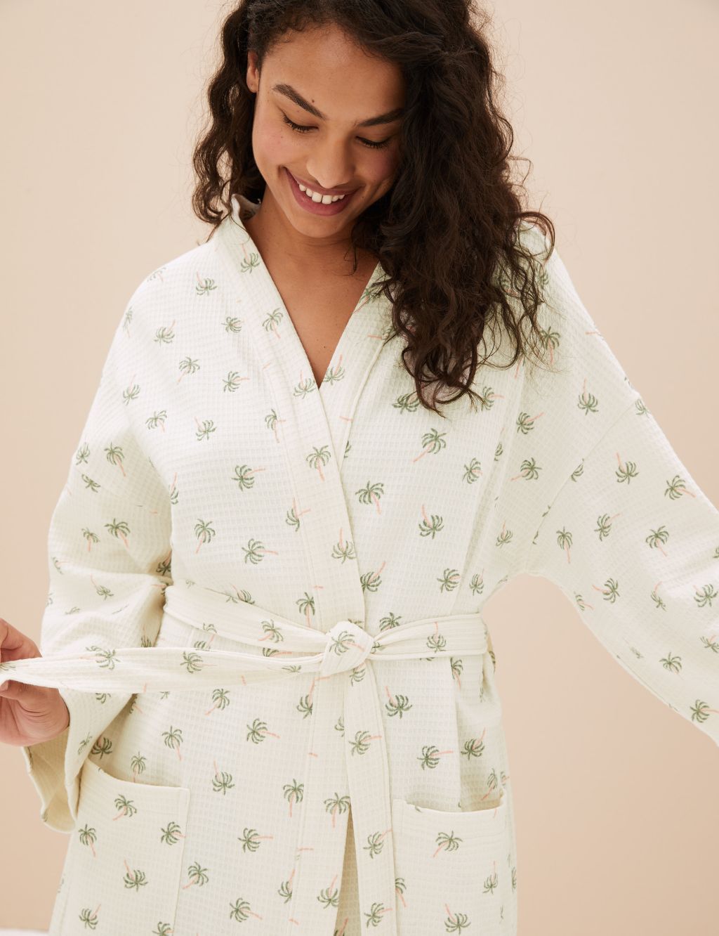 Pure Cotton Waffle Palm Print Dressing Gown image 3