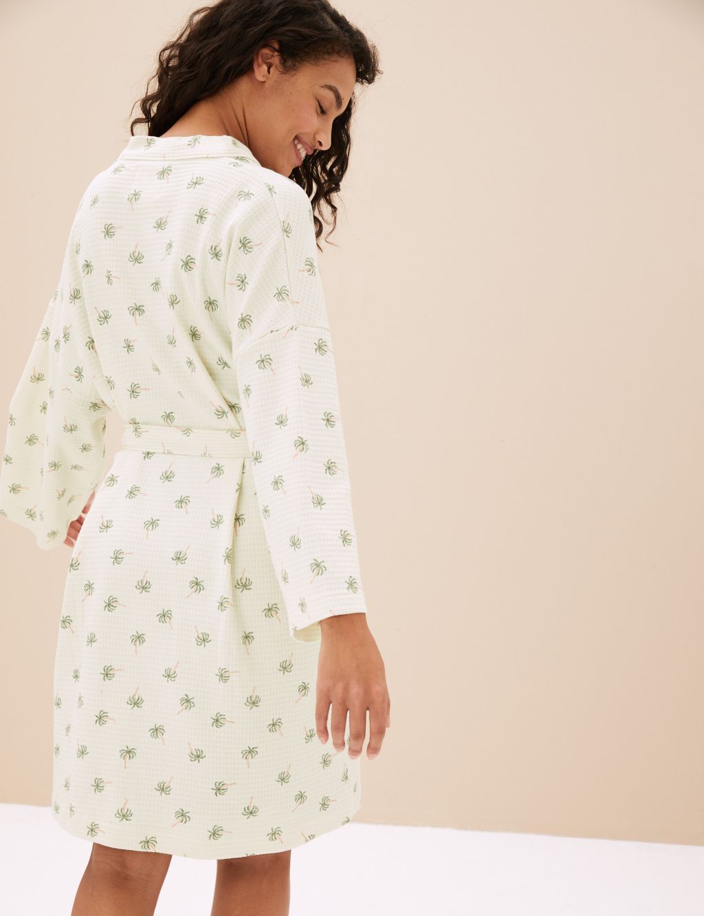 Pure Cotton Waffle Palm Print Dressing Gown image 4