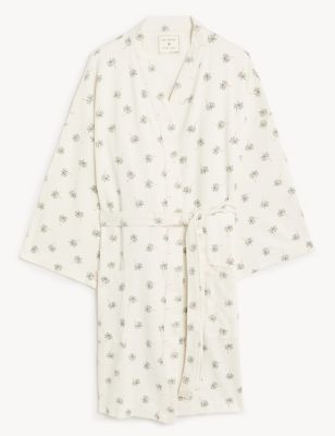 Pure Cotton Waffle Palm Print Dressing Gown