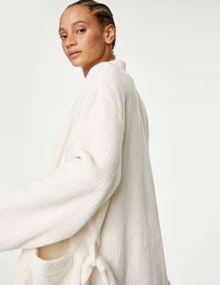 Fleece Ribbed Short Dressing Gown - AU