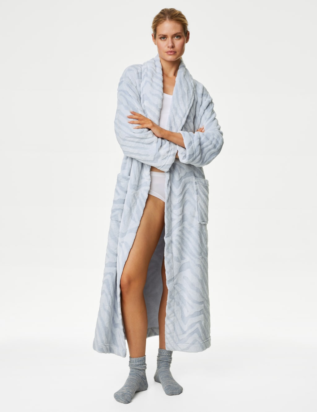 Fleece Animal Print Long Dressing Gown image 1