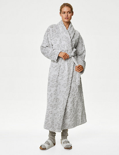 Fleece Animal Print Long Dressing Gown