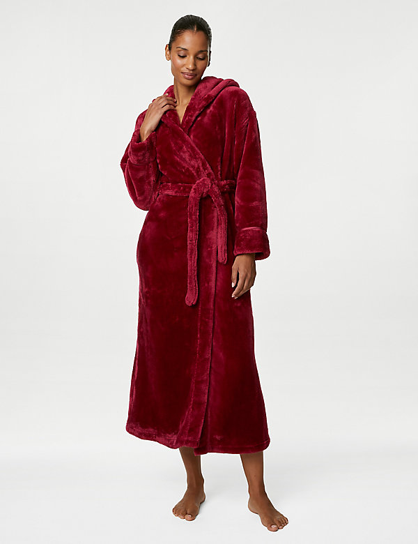 Fleece Hooded Long Dressing Gown - OM