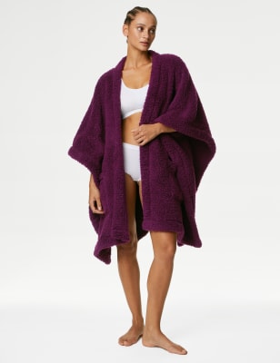 

Womens M&S Collection Teddy Borg Short Poncho - Dark Aubergine, Dark Aubergine