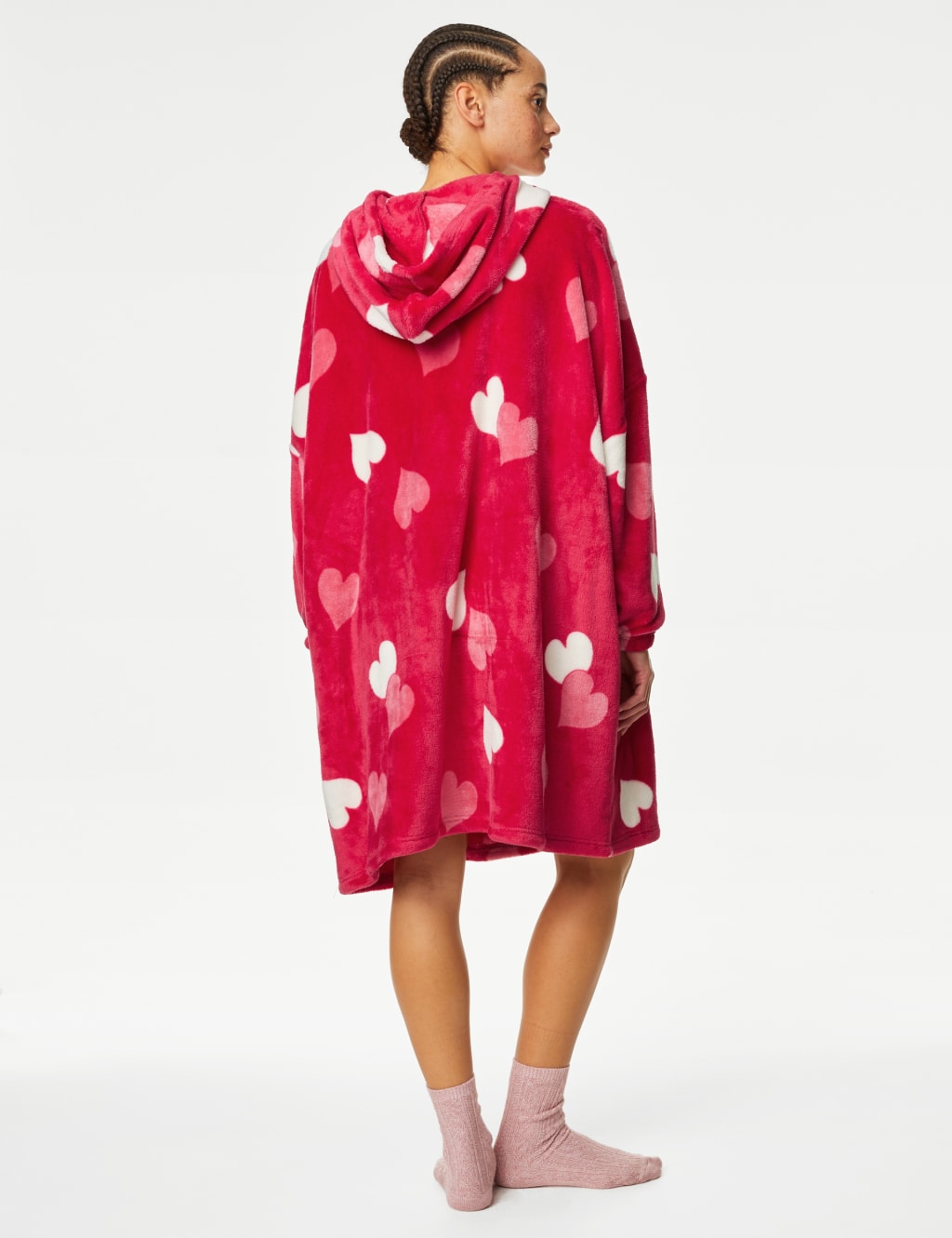 Fleece Heart Print Oversized Hoodie image 4