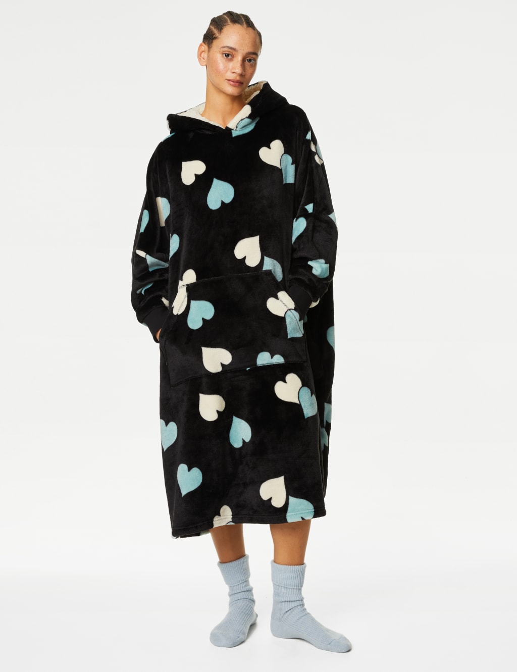 Fleece Heart Print Oversized Hoodie