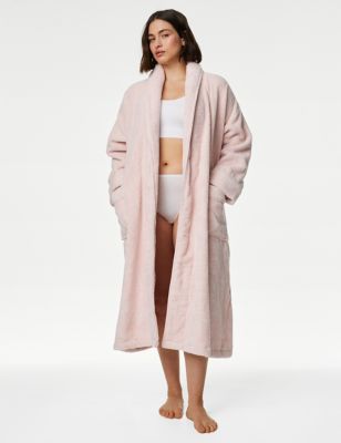 M&S Womens Pure Cotton Towelling Dressing Gown - XS - Soft Pink, Soft Pink,White
