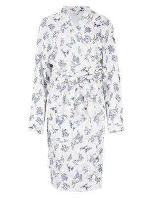 Pure Cotton Butterfly Print Waffle Dressing Gown | M&S Collection | M&S