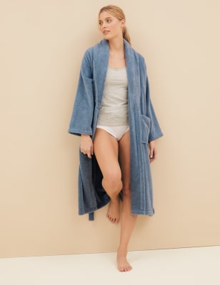 

Womens M&S Collection Frottee-Morgenmantel aus reiner Baumwolle - Grey Blue, Grey Blue