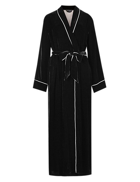 Velour Long Dressing Gown with Silk | Rosie for Autograph | M&S
