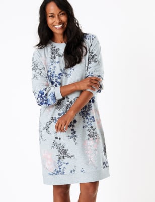Chemise de nuit style sweat &agrave; imprim&eacute; fleuri