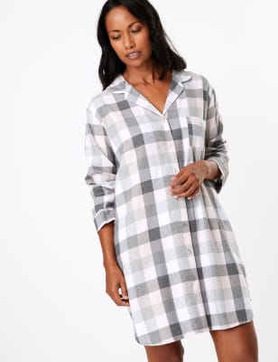 Chemise de nuit en coton &agrave; carreaux